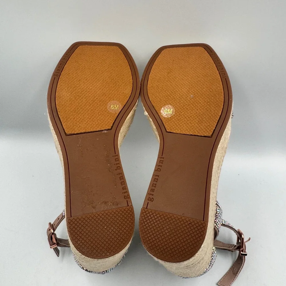 Gianni Bini Rhinestone Espadrille Wedge Sandals Rose Gold Square Toe Size 6M